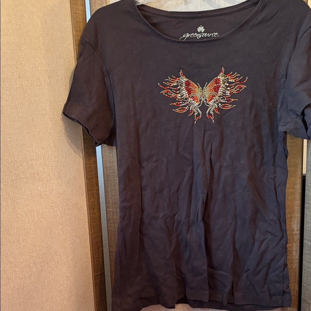 Greensource brown T-Shirt with Embellished Phoenix xl